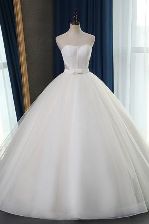 Ball Gown Strapless Sweetheart Neck Sleeveless Floor-length Tulle Wedding Dress