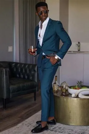 Dusty Blue Close Fitting Prom Men Suit