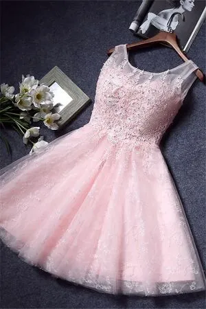 A-line Scoop Neck Sleeveless Mini Homecoming Dress With Appliques