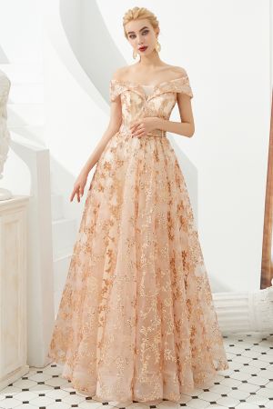 Ball Gown Off-the-shoulder Cap Sleeves Sweep / Brush Train Tulle Formal Dress With Sequins