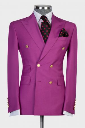 Fuchsia Double Breasted Prom Men Suit with Peaked Lapel