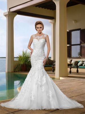 Mermaid Straps Scoop Neck Court Train Lace Wedding Gown With Lace