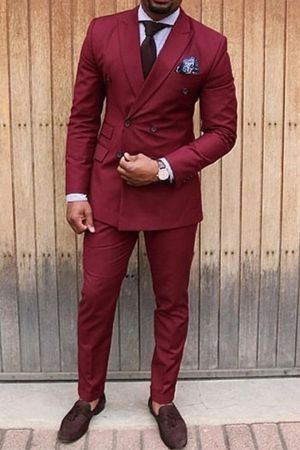 Red Double Breasted Peaked Lapel Suit