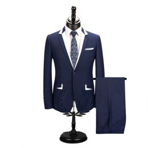Dark Navy One Button Men's Business Suit