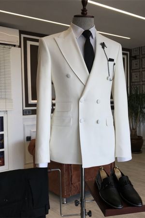 White Double Breasted Slim Fit Men's Suit