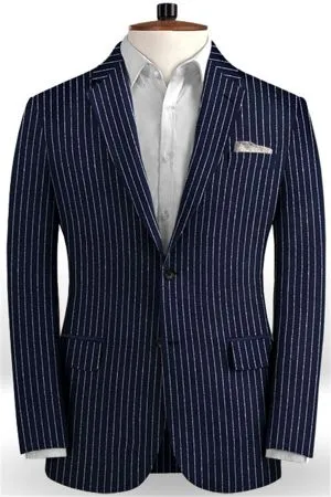 Dark Blue Striped Men Suits