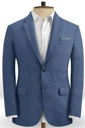 Navy Blue Grid Linen Men Suits