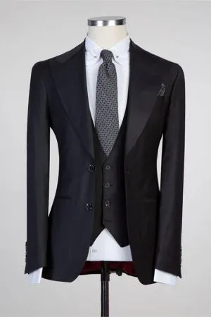 Black Single Breasted Slim Fit Formal Men Suit with Peaked Lapel