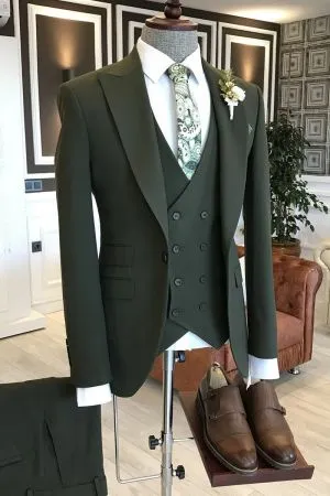 Dark Green Single Breasted Business Suit