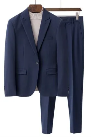 Navy Blue Peaked Lapel Summer Suit for Men