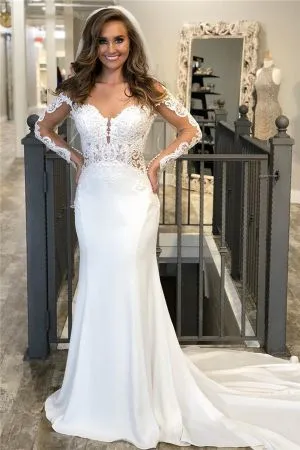 Mermaid Off-the-shoulder Sweep / Brush Train Wedding Gown With Appliques