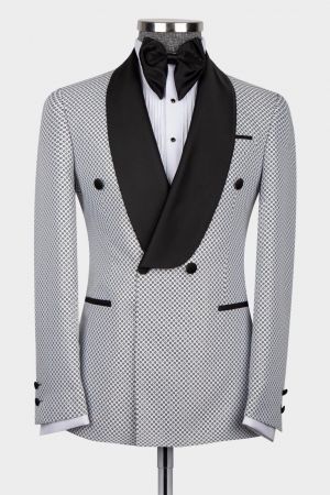 White Double Breasted Slim Fit Shawl Lapel Men Suit