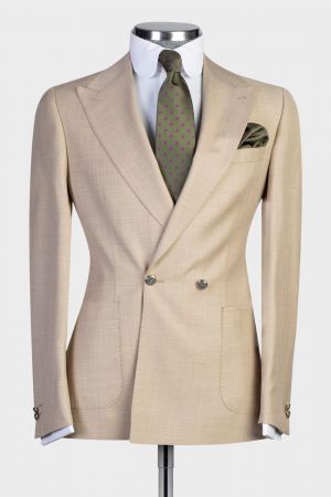 Champagne Double Breasted Prom Men Suit with Peaked Lapel