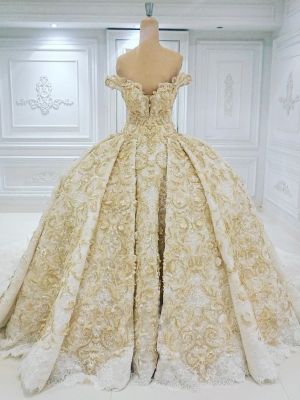 Ball Gown Off-the-shoulder Court Train Wedding Gown With Beading