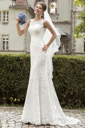 Seraphina Full Lace Mermaid Wedding Dress with Pleated Satin Sash and Bow