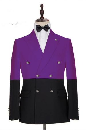 Purple Double Breasted Peaked Lapel Prom Men's Suit