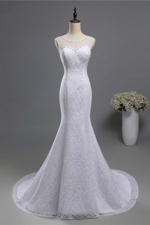 A-line Jewel Neck Sleeveless Floor-length Tulle Bridal Attire With Appliques