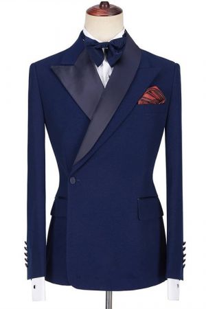 Dark Navy Single Breasted Men's Suit with Peaked Lapel for Prom