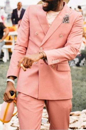 Watermelon Double Breasted Men's Suit with Peaked Lapel for Prom