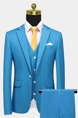 Light Blue Single Breasted Prom Suit with Notched Lapel