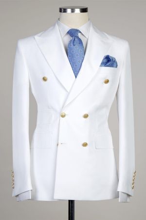 White Close Fitting Two Pieces Men Suit with Double Breasted