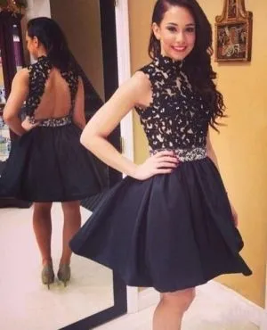 A-line High Neck Sleeveless Mini Homecoming Dress