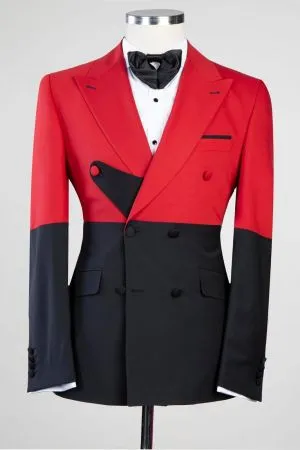 Red And Black Double Breasted Close Fitting Men Suit