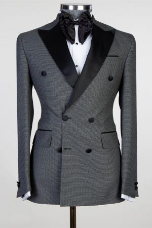 Dark Grey Double Breasted Peaked Lapel Men Suit