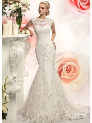 Mermaid Cap Sleeves Court Train Lace Bridal Gown With Lace