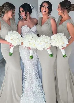 Mermaid Sleeveless Floor-length 100D Chiffon Bridesmaid Dress