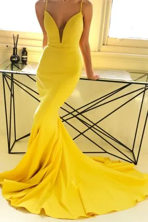 Mermaid Plunging Neckline Sleeveless Floor-length Elastic Silk-like Satin Formal Dress