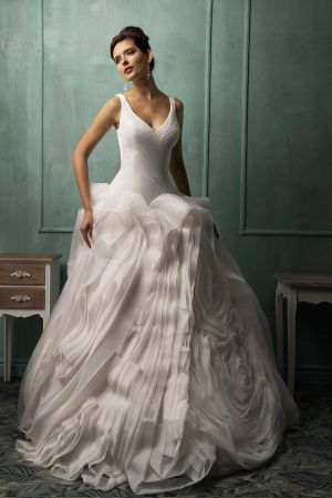 Court Train Wedding Dress with Spaghetti Strap Ruffles