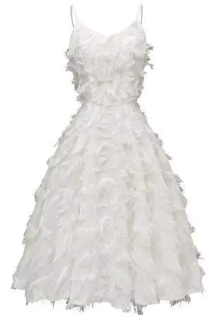 A-line Spaghetti Straps Sleeveless Knee-length Party Dress With Feathers