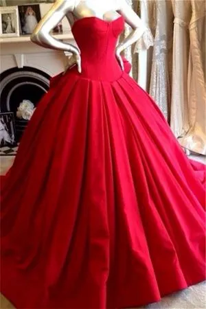 Ball Gown Sweetheart Neck Sleeveless Satin Bridal Attire With Sweep / Brush Train