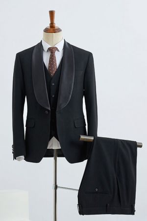 Black 3 Pieces Bespoke Wedding Suit For Grooms