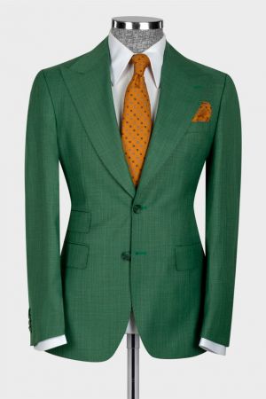 Green Peaked Lapel Close Fitting Business Men Suit