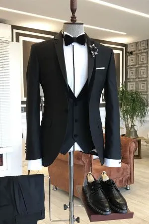 Black Notched Lapel Business Suit