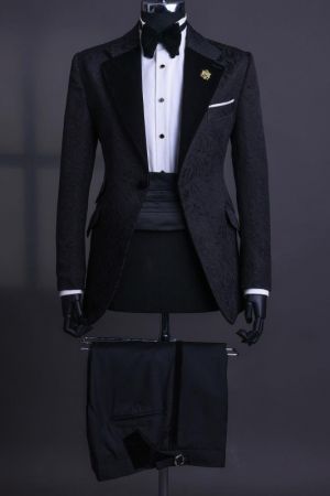 Black Jacquard Two Pieces Men Suit for Prom with Notched Lapel