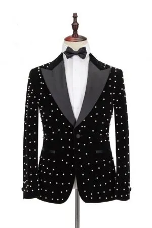 Prom  Black Peaked Lapel Men's Suit