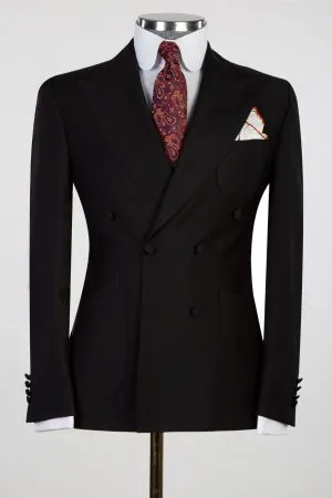 Men's Black Double-Breasted Peaked Lapel Slim Fit Suit