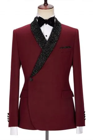 Burgundy Sparkle Shawl Lapel Two Pieces Men Suit