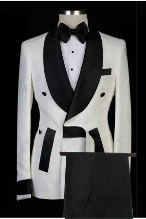 White Jacquard Shawl Lapel Men's Wedding Suit
