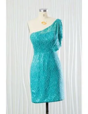 A-line One Shoulder Sleeveless Knee-length Bridesmaid Gown With Lace
