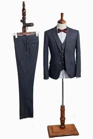 Dark Gray Striped 3 Pieces Slim Fit Business Suit