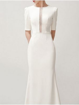 Mermaid Short Sleeves Tulle Bridal Attire With Sweep / Brush Train