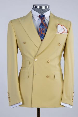 Yellow Double Breasted Prom Suit with Peaked Lapel