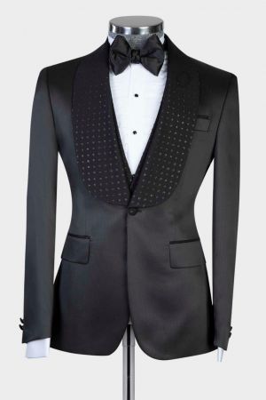 Black Double Breasted Two Pieces Wedding Suit with Shawl Lapel