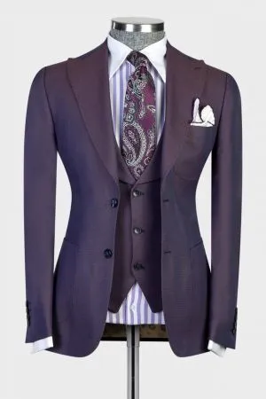 Dark Purple Peaked Lapel Business Men Suit