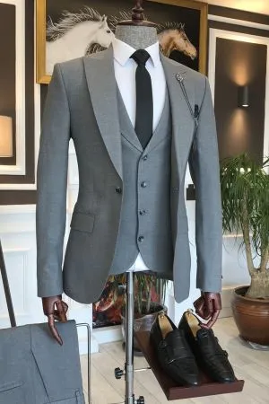 Dark Gray Peaked Lapel Business Suit