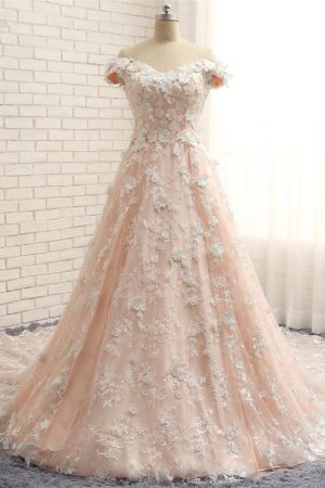 A-line Off-the-shoulder V-neck Floor-length Bridal Attire With Lace